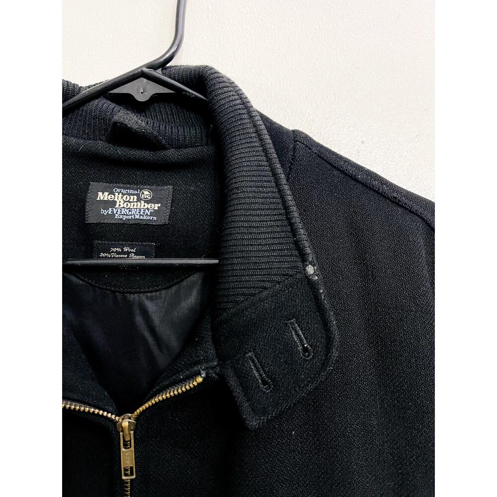 Vintage Men's Black Melton Bomber Jacket Evergreen Wool Blend Size L Old Money - Picture 4 of 4